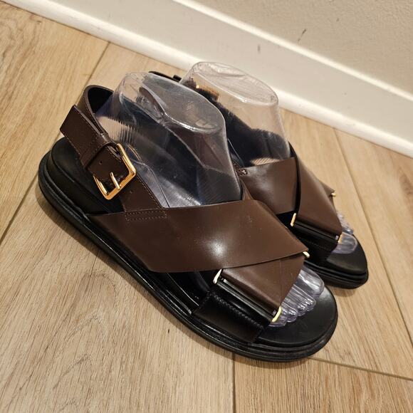 Marni Fussbett Brown Leather Sandals Size  39 - Picture 1 of 6
